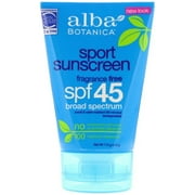 Alba Botanica Very Emollient, Sport Sunscreen SPF 45 4 oz (Pack of 4)