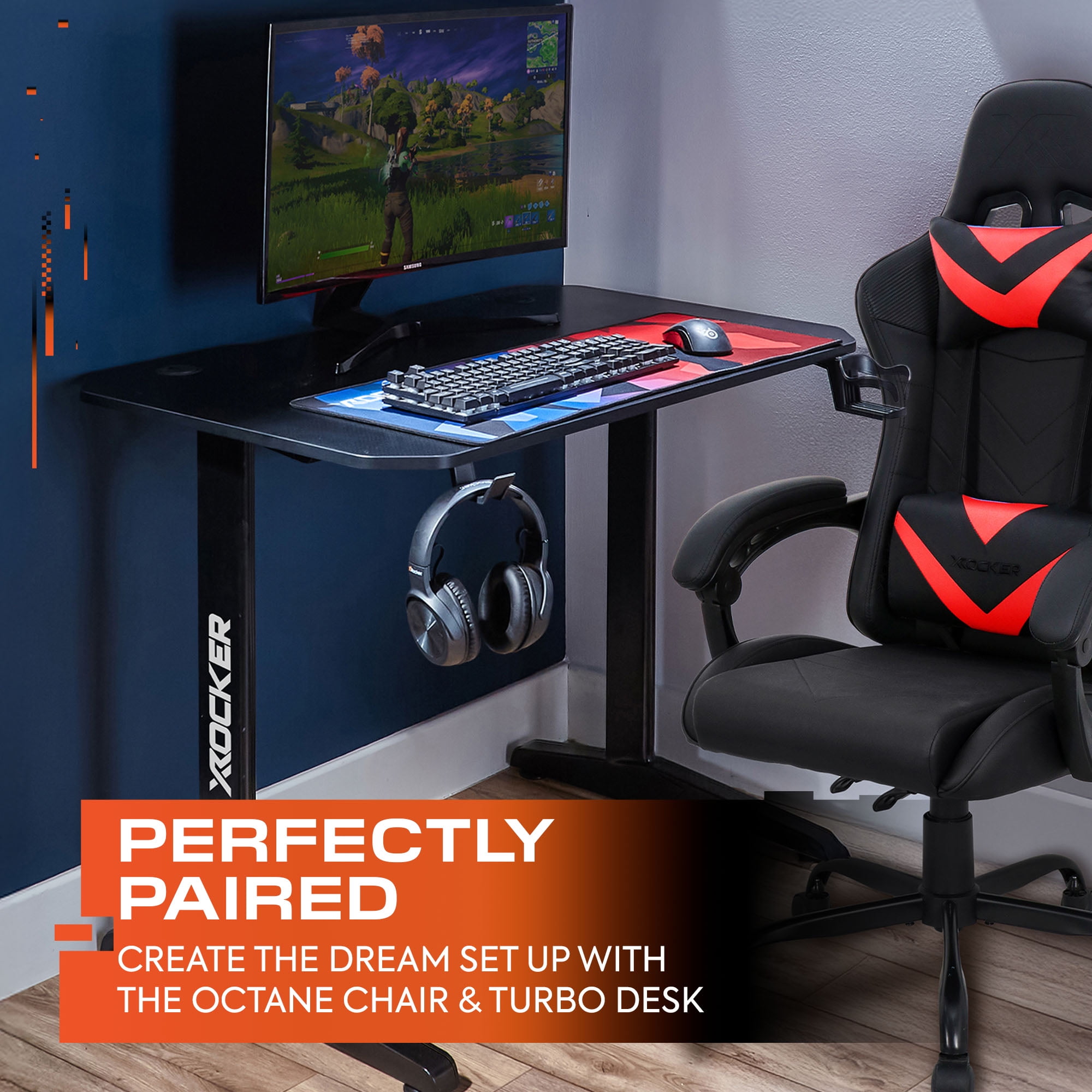 X Rocker Turbo Gaming Desk with Mousepad, Black