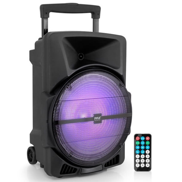 Pyle Sistema de altavoces PA portátil inalámbrico - Altavoz estéreo de sonido DJ para interiores y exteriores compatible con Bluetooth de alta potencia de 1200 W con entrada USB MP3 AUX de 3,5 mm, luz