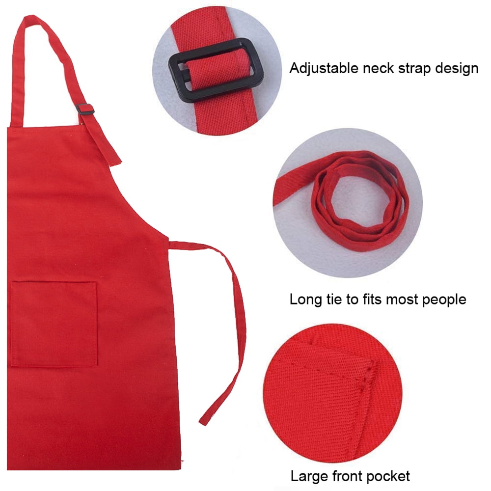Toptie 6 Pack Kids Aprons with Pocket & Adjustable Strap, Child Chef Bib Apron for Kitchen Cooking Baking Painting-Grid-S
