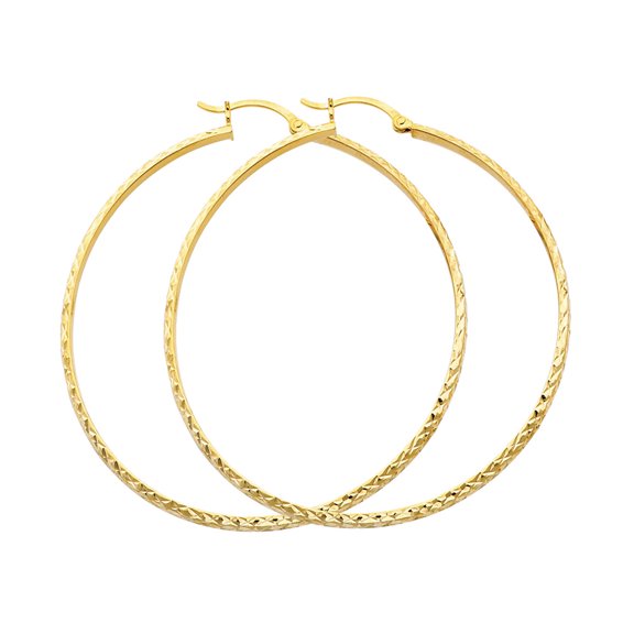 Ioka - 14K Yellow Gold 3mm Thickness Diamond Cut Hoop Earrings