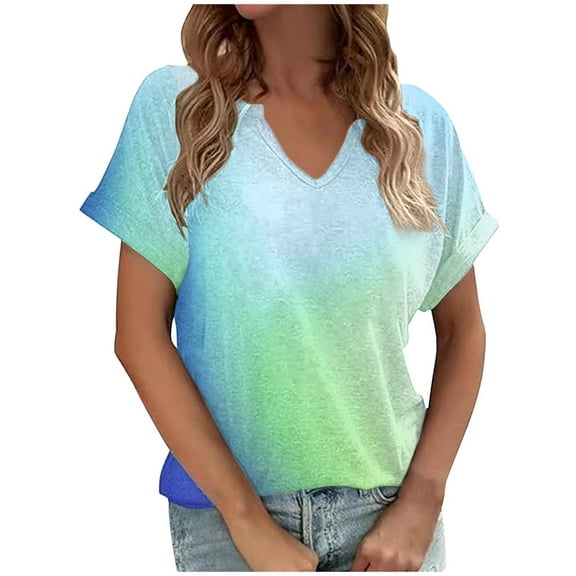 Scyoekwg Womens Tops Short Sleeve V Neck Tie-Dye Shirts Trendy Loose Dressy Shirts Spring Summer Basic Tops Tee Shirts (Multicolor,XXL)