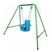 Outdoor Baby Swing,Spdoo Folding Blue and Green Secure Toddler Swing Set With Safety Seat Fun for Kids,Anti-Rust and Good Stability (58" L*58" W*47H)