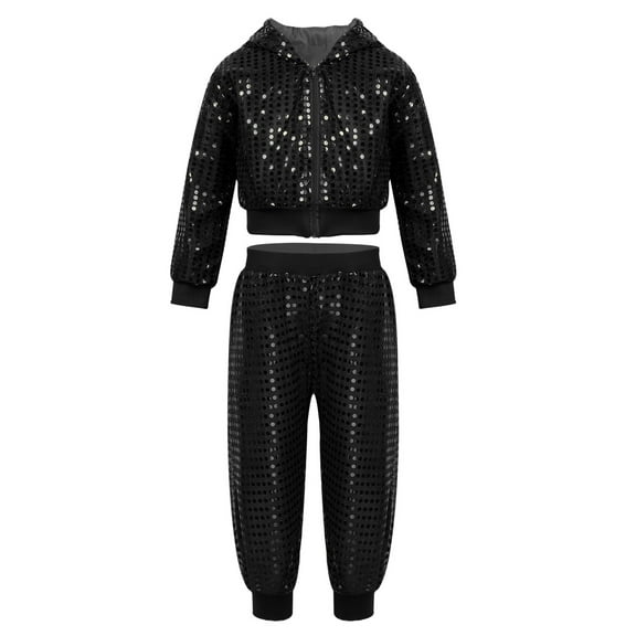 YiZYiF Kids Boys Hip-hop Jazz Dance Costume Shiny Sequins Tops with Pants Set