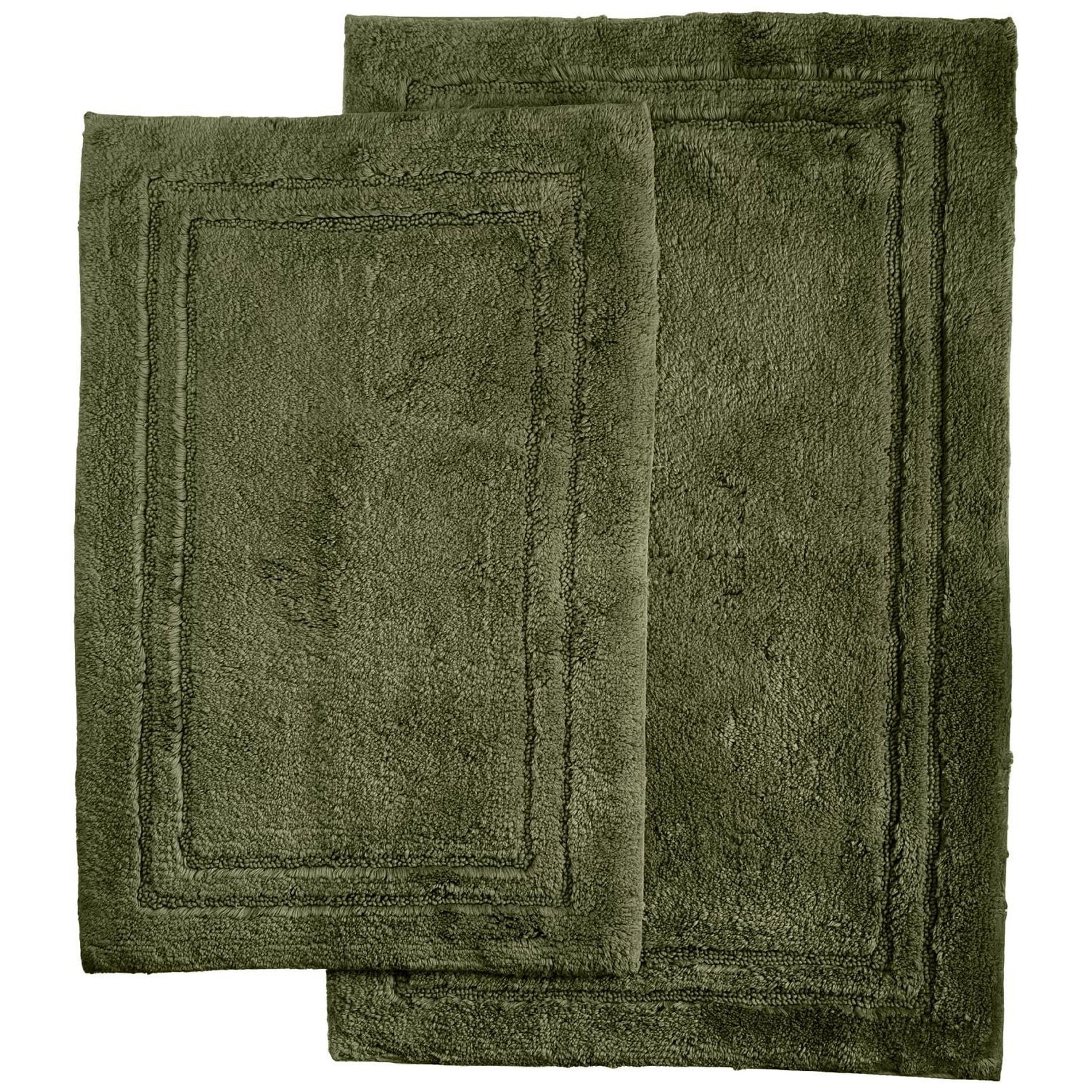 Cotton Solid 2Piece Forest Green Highly Absorbent NonSlip Backing
