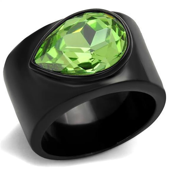Luxe Jewelry Designs Women's Stainless Steel Traditional Ring with Top Grade Crystal in Peridot -
