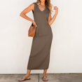thumbnail image 4 of Women's 2 Piece Sweater Skirt Sets Sleeveless V Neck Knit Ribbed Vest Tops Midi Skirt 18w Dress Womens Long Swim Skirt Women's plus Size Evening Dresses Woman plus Dresses plus Size Dress Formal, 4 of 7