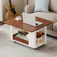 thumbnail image 3 of Harper & Bright Designs Farmhouse Coffee Table with Storage, Vintage Side Table with Foldable Top for Living Room, Walnut+White, 3 of 13