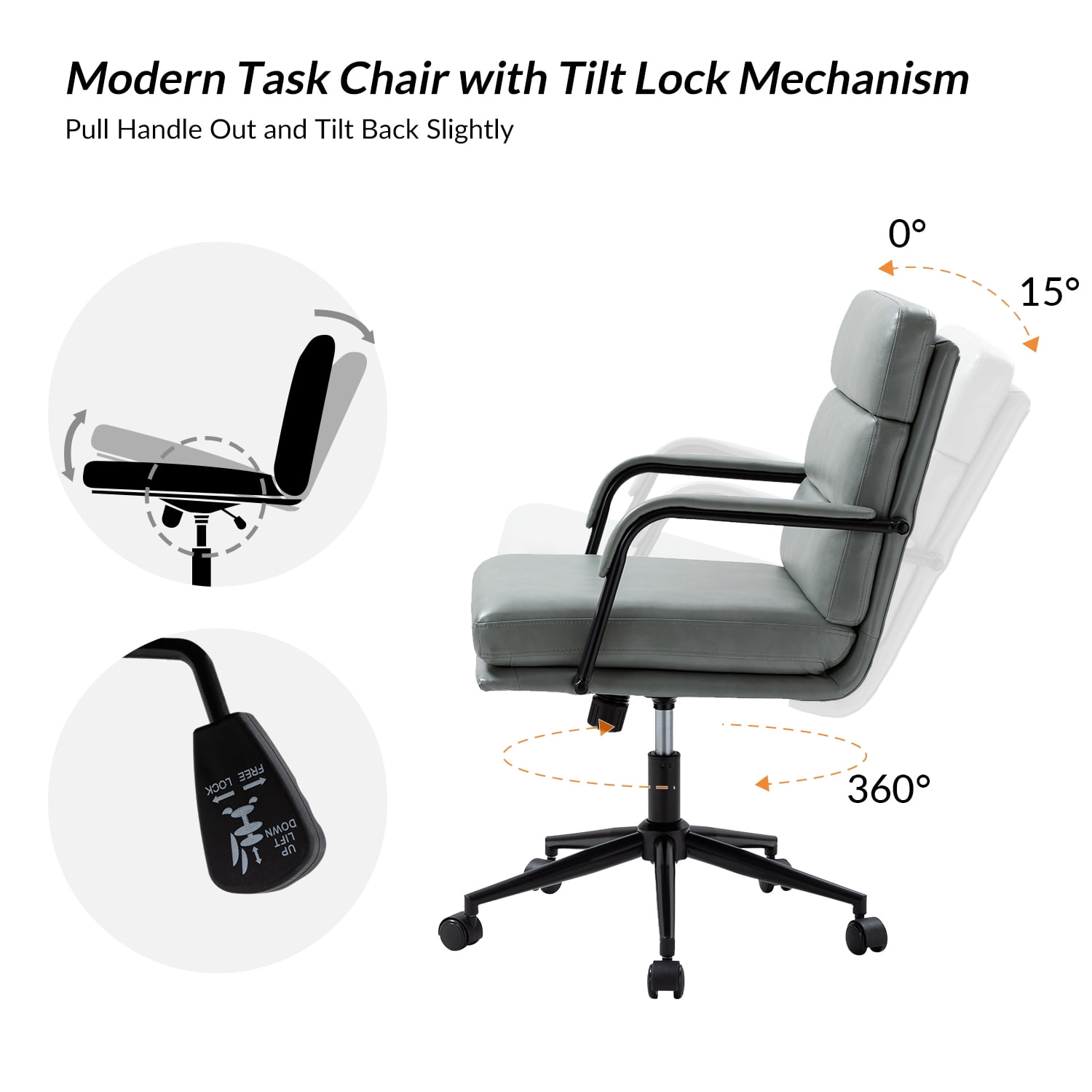 Ergonomic Office Chair Faux Leather Desk Chair Executive Swivel with High Back and Padded Cushion Sage