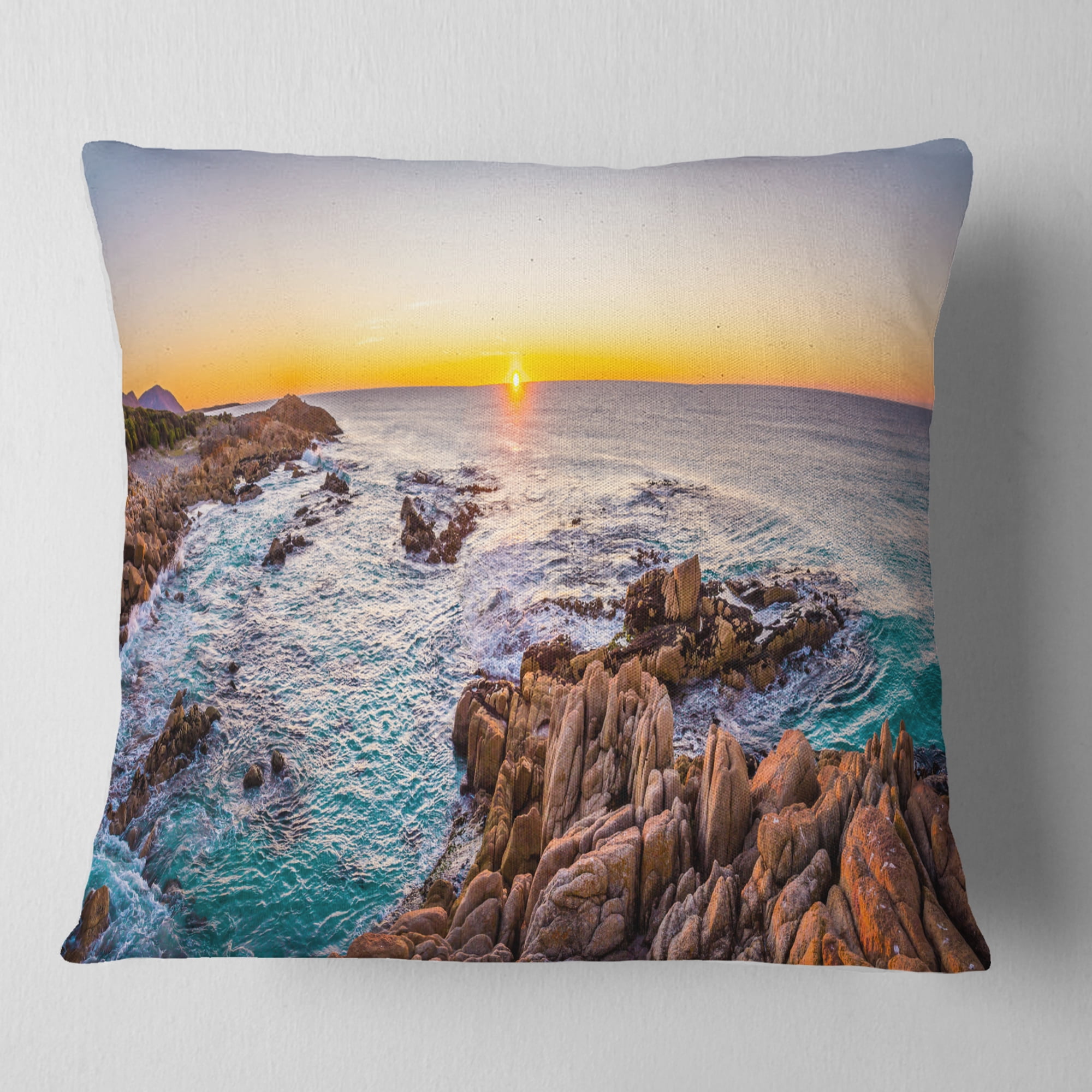 Designart Sunrise at Freycinet NP Beach - Landscape Printed Throw Pillow - 16x16