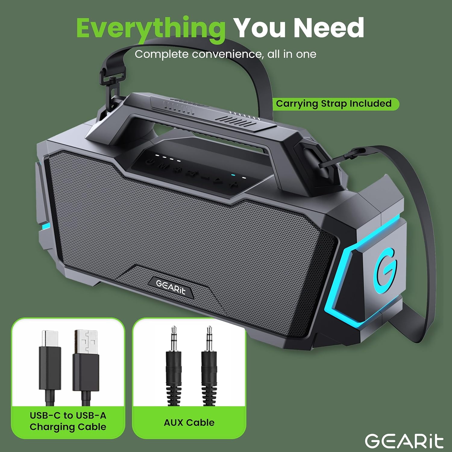 GEARit Waterproof Loud Bluetooth Speaker, 120W Audio, IPX6 Water-Resistant, TWS, Outdoor/Party/Home Use