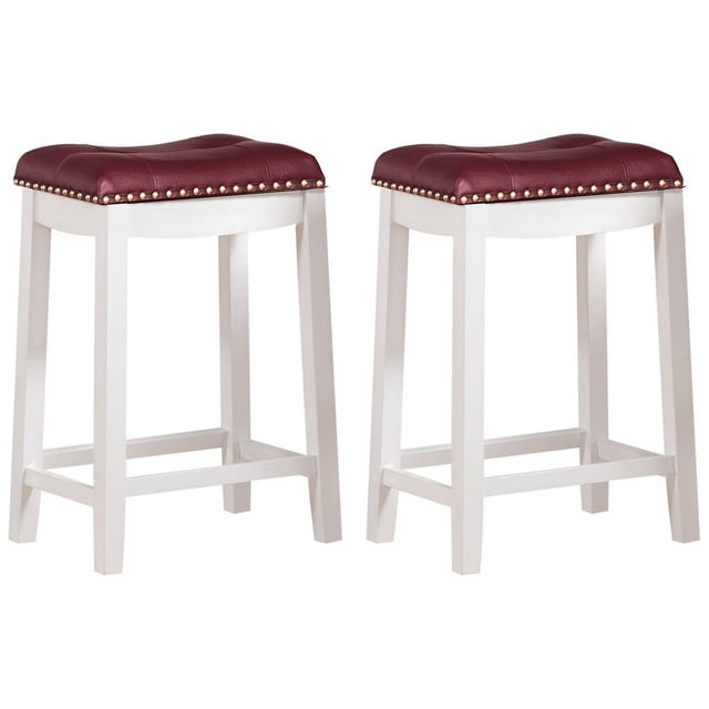 Angel Line Tabourets de bar cambridge, 24 Ensemble de 2, Blanc avec Coussin Rouge Foncé