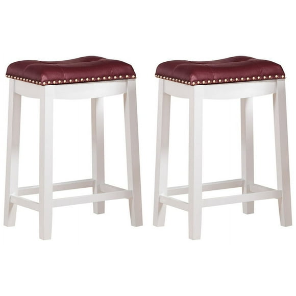 Angel Line cambridge bar stools, 24 Set of 2, White with Dark Red cushion
