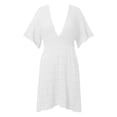 thumbnail image 6 of Swimsuit Coverup for Women Short Sleeve Deep V Neck Smocked Waist Crochet Knit Mini Dress Beach Cover Up Bathing Suit Dress, 6 of 6