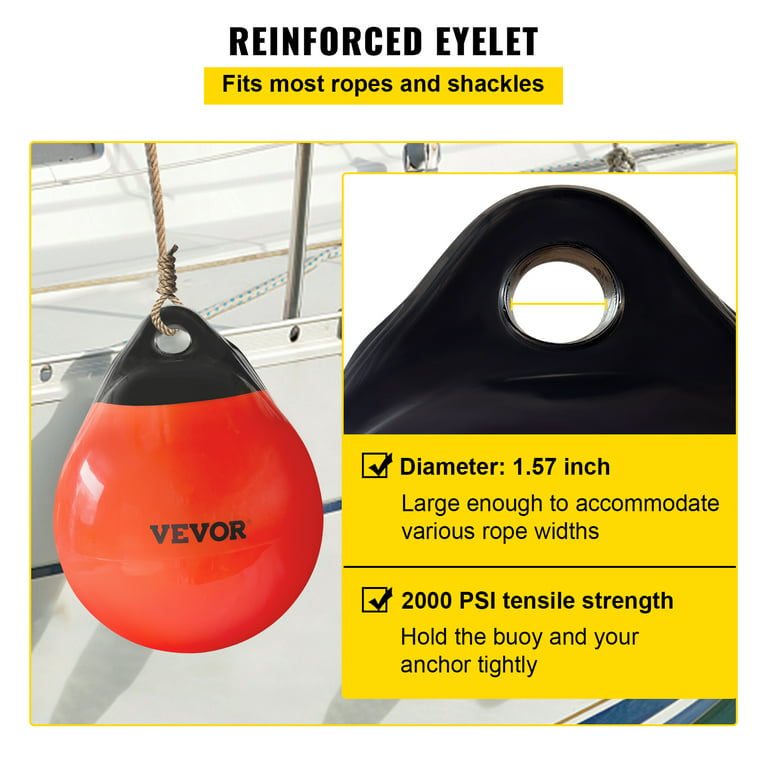 VEVOR Boat Buoy Balls, 15in Diameter Inflatable Heavy-Duty Marine-Grade  Vinyl Marker Buoys, Round Boat Mooring Buoys, Anchoring, Rafting, Marking,  Fishing, Orange 