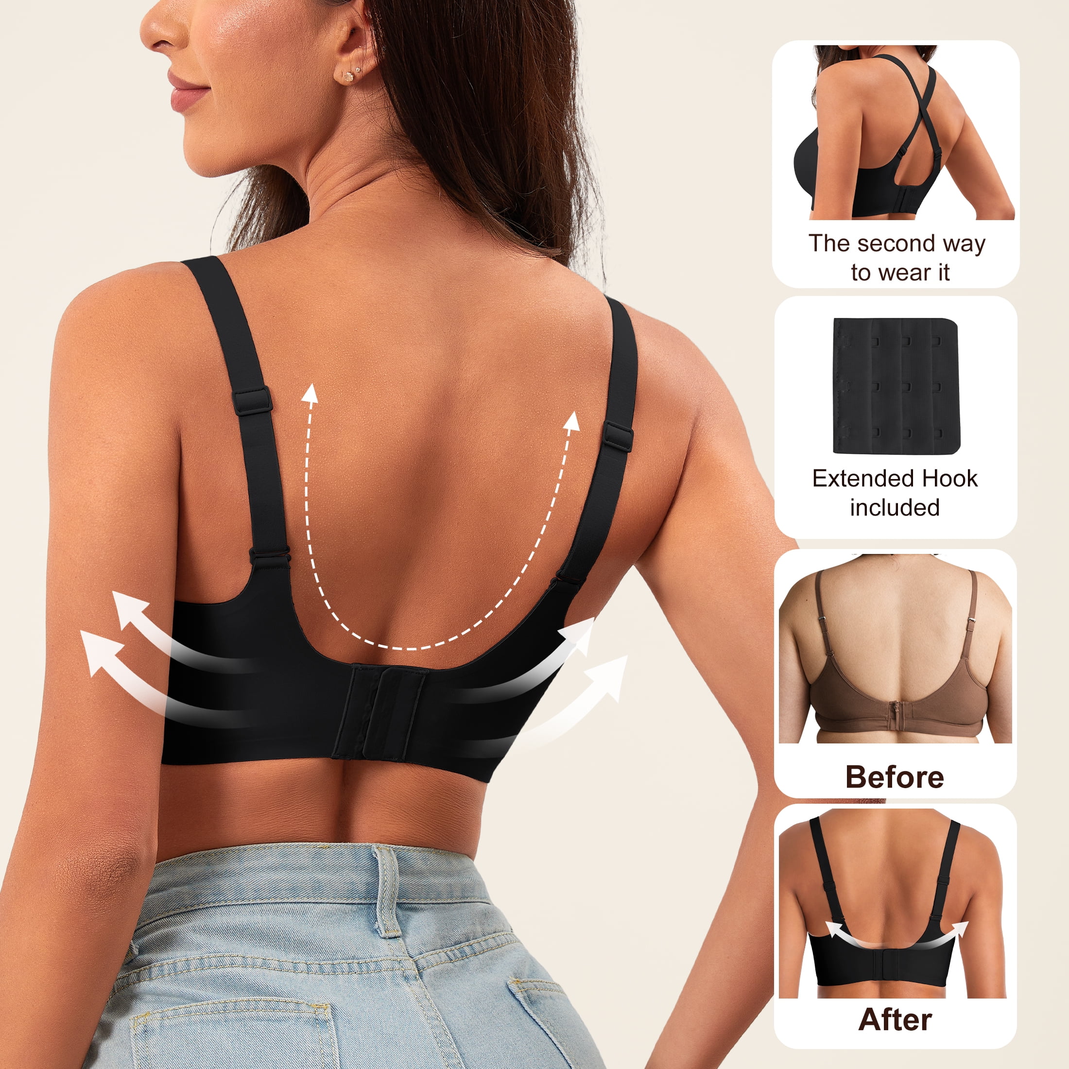 Qylux Wireless Bras for Women - No Underwire Push Up Bra, Seamless Full Coverage Bralette, Comfort Lift Support, Soft Everyday T-Shirt Bra Pack of 2
