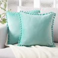 thumbnail image 4 of Throw Pillow Cases Pack de 2 acogedoras fundas de cojín de felpilla suave teñidas sólidas para sofá decoración del hogar 18 X 18 pulgadas verde azulado, 4 of 5