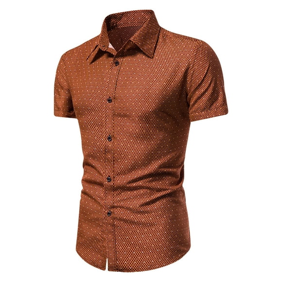ylioge Dress Shirts for Men Short Sleeve Button-Down Collared Slim Tshirts Shirt Mens Polka Dot Printed Comfort Business Work Lapel Tops