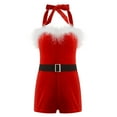 thumbnail image 4 of TiaoBug Kids Girls Dance Leotard Christmas Santa Claus Elf Costume Open Back Velvet Shorts Bodysuit with Belt Red 10, 4 of 7