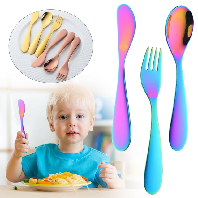 3PCS Stainless Steel Flatware Set with Knife/Fork/Spoon, Mirror Polished, Dishwasher Safe, Safe Training Tableware Set, Cutlery Utensil Set