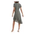thumbnail image 2 of CITY STUDIO Womens Green Belted Printed Short Sleeve V Neck Knee Length Sheath Dress Juniors 13, 2 of 2