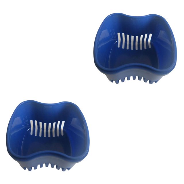Advancent Caja de baño de dentadura Soporte de diente artificial de plástico Caja de postizos Azul Azul 2piezas