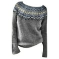 thumbnail image 4 of frariair sweaters for women Knitted Isle Print Retro Sweater Loose Crewneck Long Sleeve Pullover Tops Gray, 4 of 4