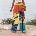 thumbnail image 4 of Women Palm Tree Wide Leg Pants High WaistTrousers Casual Boho Palazzo Pants Lounge Elastic Waist Pants Comfy Flower Print Dresses Pants, 4 of 5
