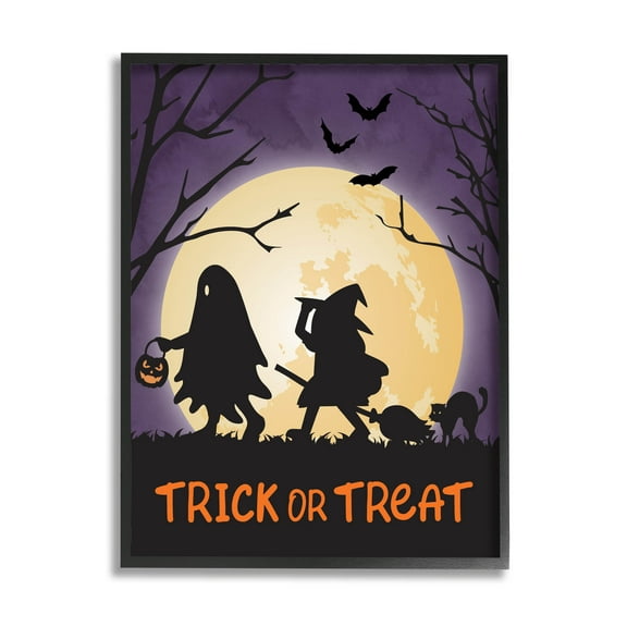 Stupell Industries Trick Or Treat Halloween Silhouettes Graphic Art Black Framed Art Print Wall Art, Design by Linda Birtel