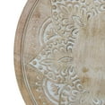 thumbnail image 6 of Accent Side Table- 24 Inch Round Top- Mango Wood Floral Cut Out Carved Motifs, 6 of 7