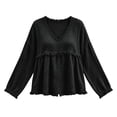 thumbnail image 4 of Women's Plus Size Long Sleeved V Neck T Shirts Causal Loose Fit Solid Tops Ladies Fall Ruffle Hem Going out Tees Black02 XXXL, 4 of 5