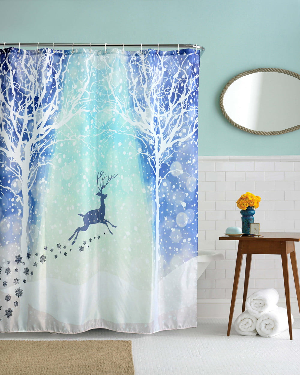 Cute Christmas Kids Waterproof Polyester Bathroom Shower Curtain Decor With Hook 