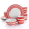 thumbnail image 6 of Gibson Home Sunset Stripes 12 Piece Round Fine Ceramic Dinnerware Set in Red, 6 of 8