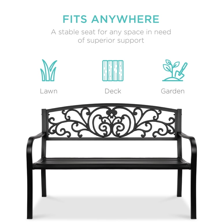 Best Choice Products Steel Garden Bench with Floral Backrest photo 2