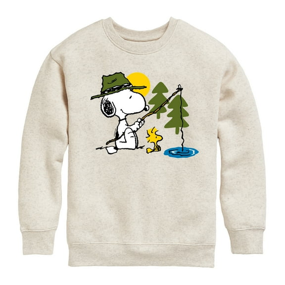Peanuts - Snoopy Woodstock Fishing - Toddler & Youth Crewneck Fleece Sweatshirt