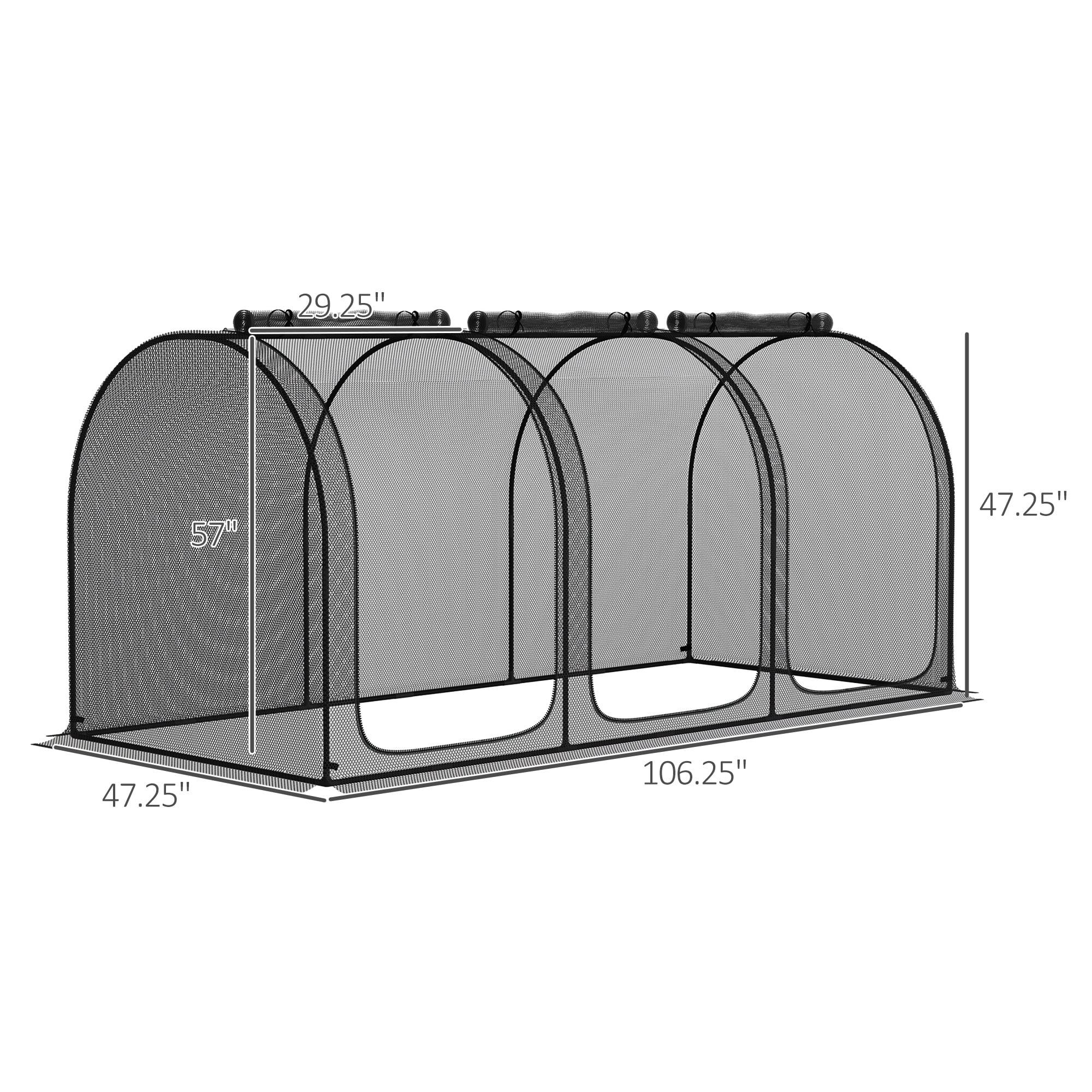9' x 4' Crop Cage, Plant Protection Tent with Three Zippered Doors, Storage Bag and 6 Ground Stakes, for Garden, Yard, Lawn, Black