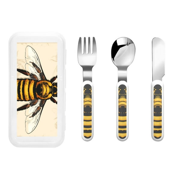 Easygdp Honey Bee 3-Piece Flatware Set Kids Silverware, Stainless Steel Toddler Kids Utensils Safe for Preschooler Children