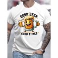 thumbnail image 1 of T-Shirt Col Rond Décontracté pour Hommes avec Imprimé Cartoon "Good Beer Good Times", Légèrement Extensible, Coupe Régulière, Haut d'Été, 1 of 5