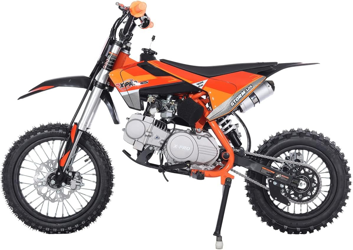 X-Pro Brand New Storm 125cc Dirt Bike with 4-Speed Manual Transmission, Kick Start, Big 14"/12" Tires!
