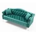thumbnail image 3 of Canddidliike 78.7" Width Classic Chesterfield Velvet Sofa Contemporary Upholstered Couch with Rolled Arms and Silver Metal Legs, 2 Pillows Included Living Room Set, Green, 3 of 6