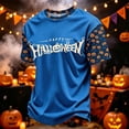 thumbnail image 2 of Fabrcox S-4XL Halloween Mens T-Shirts Pumpkin Ghost Moon Mens Graphic T Shirts Fall Winter Festival Corduroy Raglan Men Short Sleeve Shirt Blue M, 2 of 7