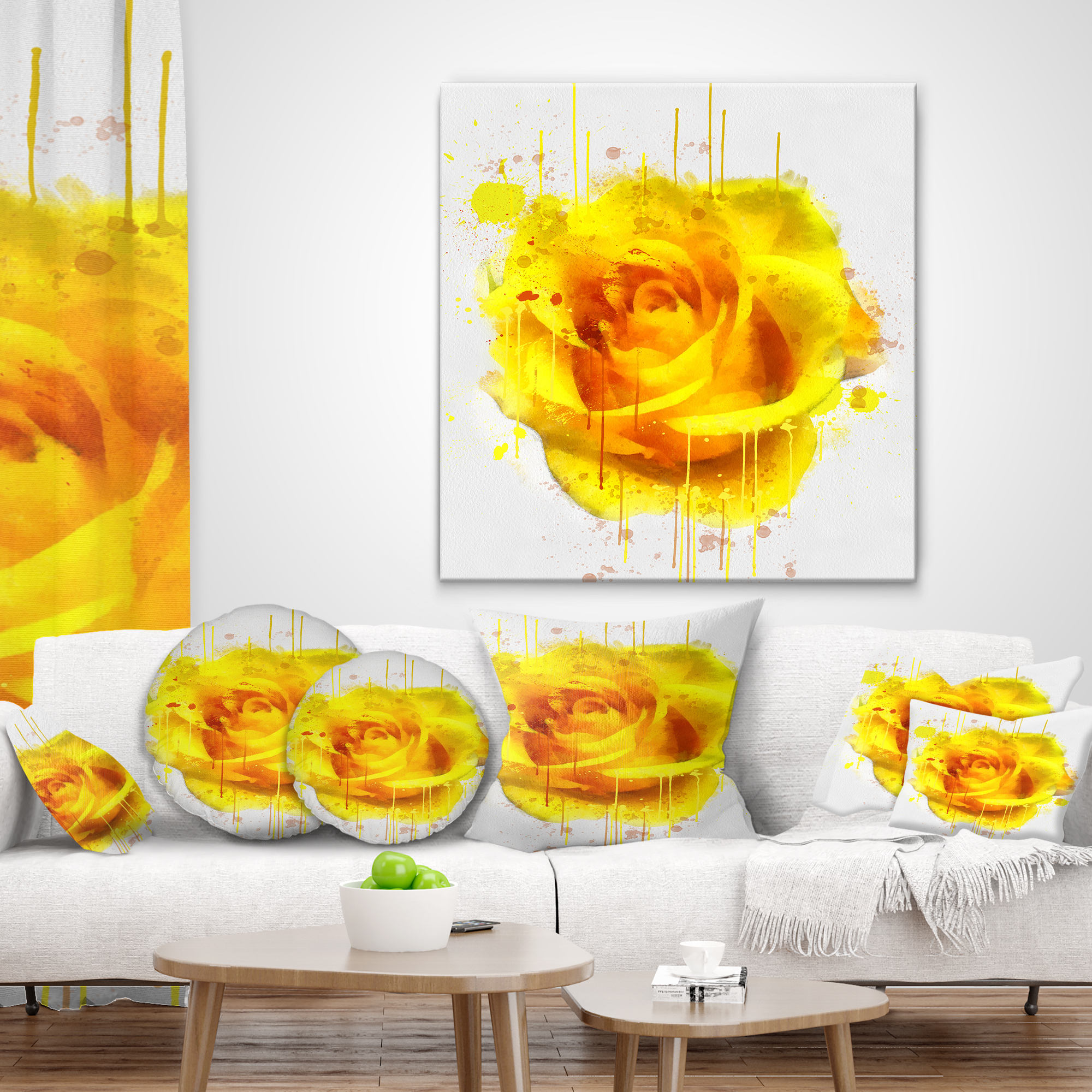 Designart Beautiful Rose in Yellow Watercolor - Floral Throw Pillow - 18x18