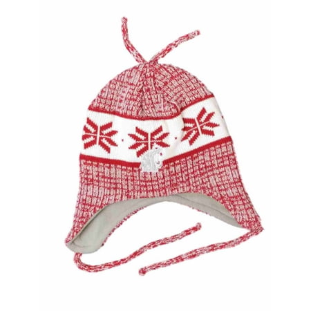 White Washington Hat - Men's White with Maroon WSU Washington State University Trapper Beanie Stocking Cap Hat