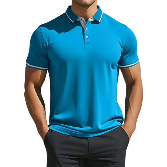 CAMISAS POLO FORMAL DE GOLF PARA HOMBRE DE MANGA CORTA CON COLOR DE CONTRASTE VERANO L AZUL