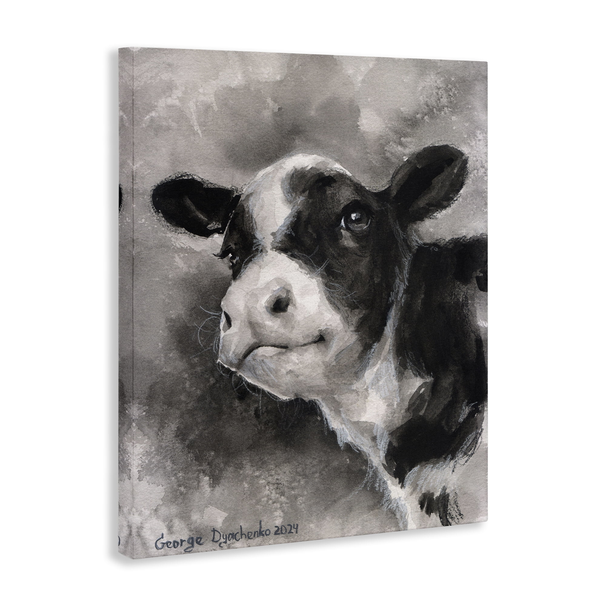 Stupell Industries Smiling Baby Calf Animals Drawing Wrapped Canvas Art Print Wall Art, 30 x 40