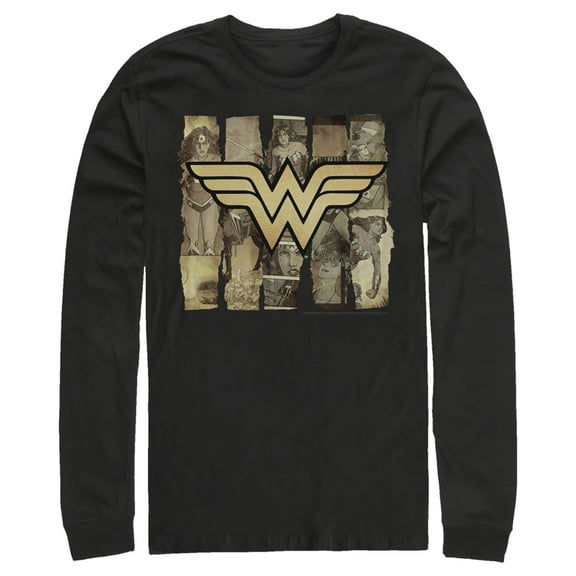 Men's Justice League Logo Newspaper Portraits  Long Sleeve Shirt Black X Large