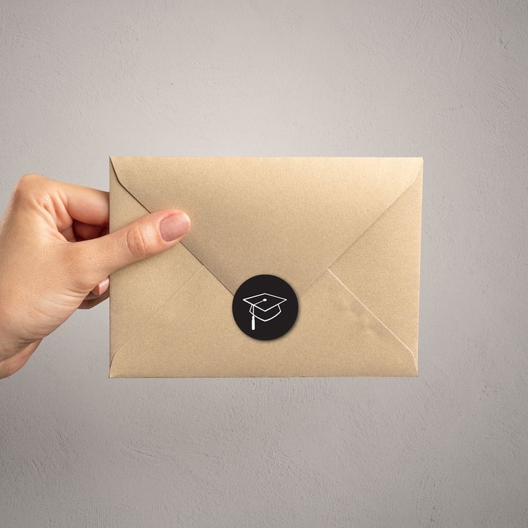 250 Graduation Cap Stickers – 1.5 Inch Round Black & White Labels For Party Decor, Invitations, Thank You Notes