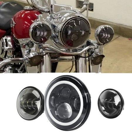 BEAMNOVA 7 inch Black Hi-Lo Beam 6000K CREE LED Projector Daymaker Headlight with Matching Black 4.5 Inch LED Fog Lights Passing Lamps for Harley Davidson