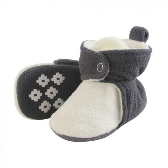 Little Treasure Baby and Toddler Cozy Fleece Booties, Charcoal Cream, 0-6 Months
