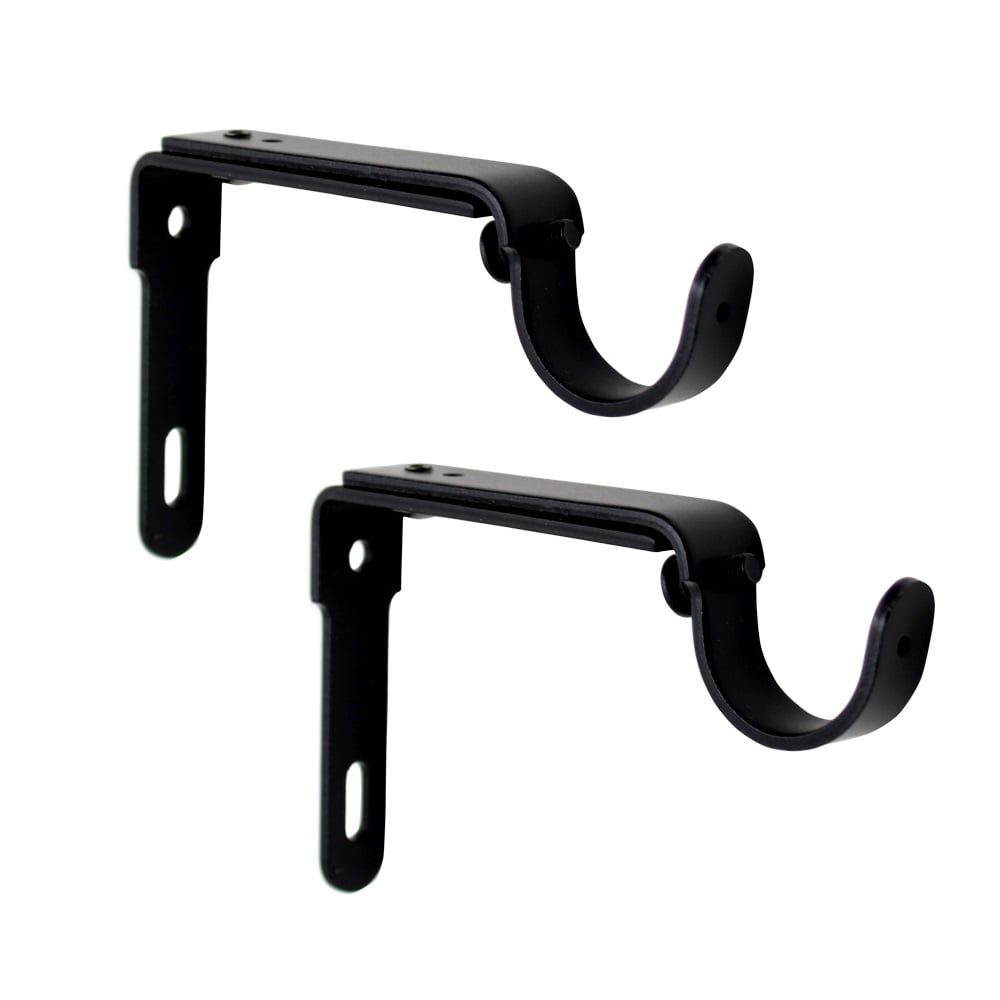 Adjustable Curtain Rod Brackets For 1 inch Rods, Set of 2, Black